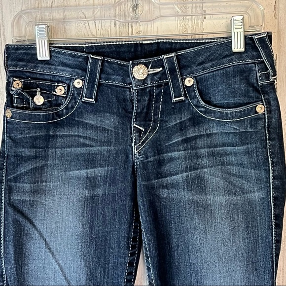 TRUE RELIGION SKINNY Blue Jeans Rhinestone Buttons Sz 26 - Picture 4 of 12